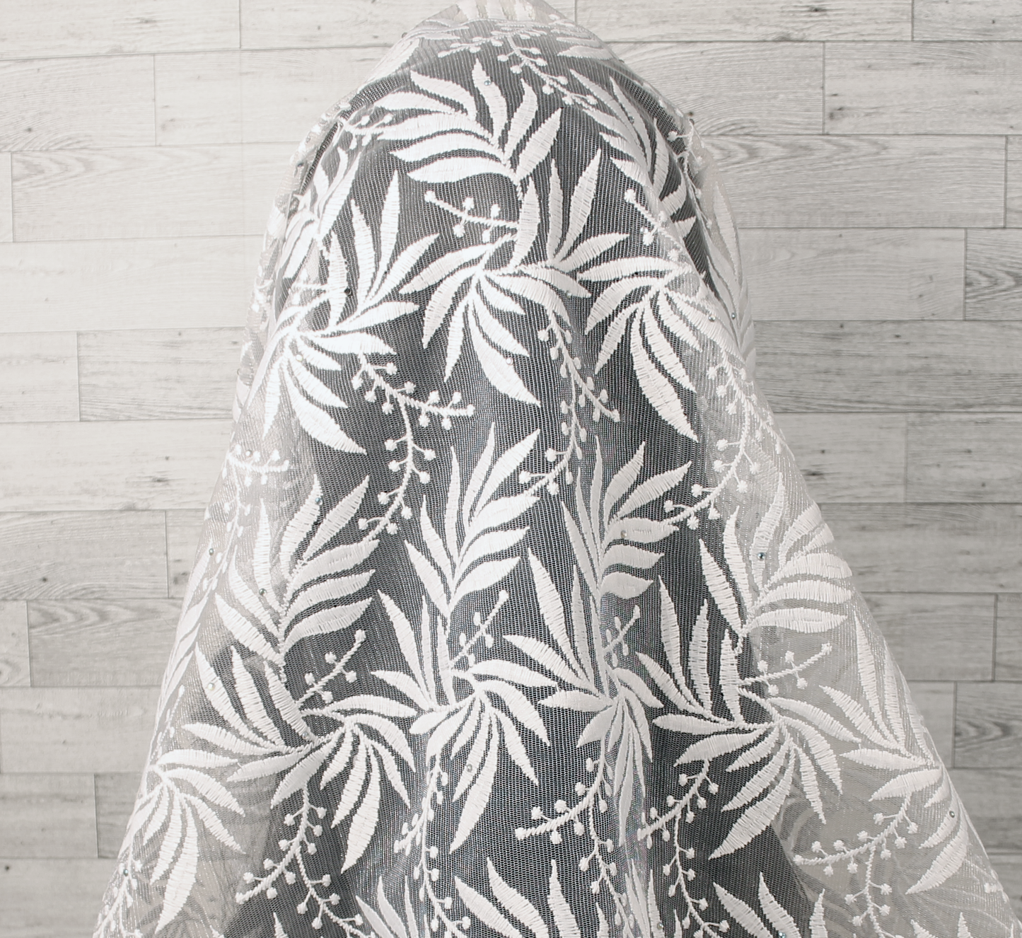 White Embroidered Infinity Chapel Veil/Mantilla w/Fauna Design