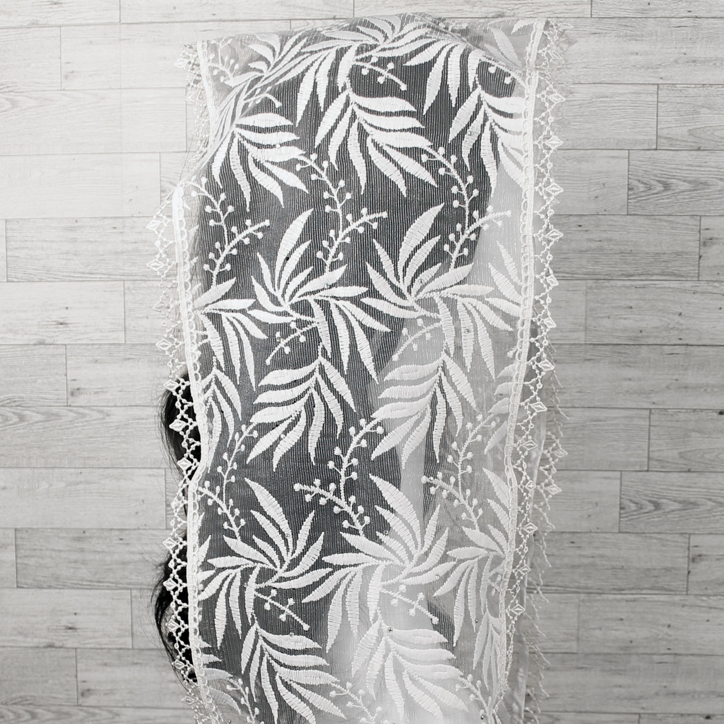 White Embroidered Rectangle Chapel Veil/Mantilla w/Fauna Design
