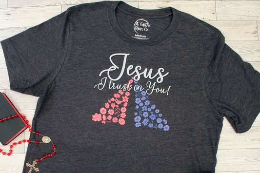 Divine Mercy Jesus, I Trust in You T-Shirt (Dark Heather Grey)