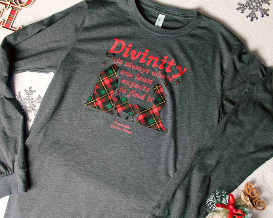 Venerable Archbishop Fulton Sheen Divinity Christmas T-Shirt - Dark Grey Heather Long Sleeve