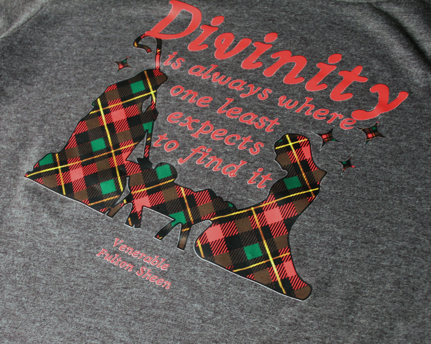 Venerable Archbishop Fulton Sheen Divinity Christmas T-Shirt - Dark Grey Heather Long Sleeve