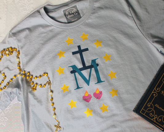 Miraculous Medal T-Shirt (Light Blue)