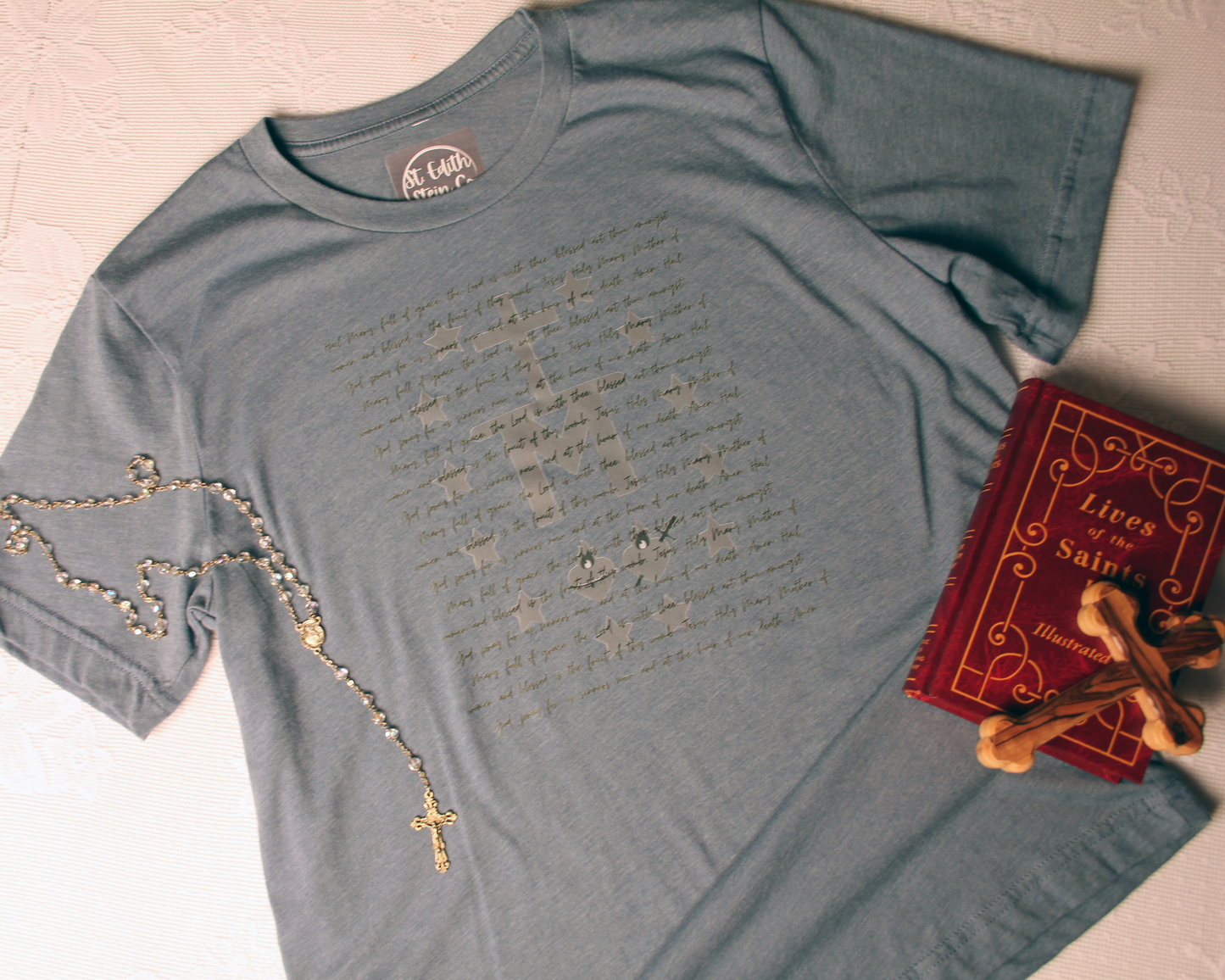 Miraculous Medal/Hail Mary T-Shirt (Slate)