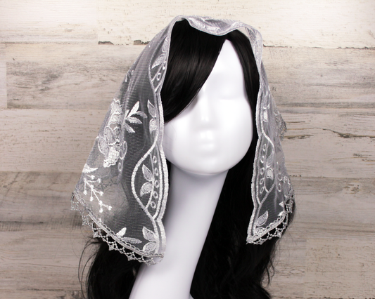 Silver Small D-Shaped Chapel Veil/Mantilla