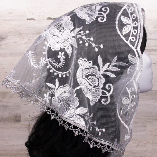 Silver Small D-Shaped Chapel Veil/Mantilla