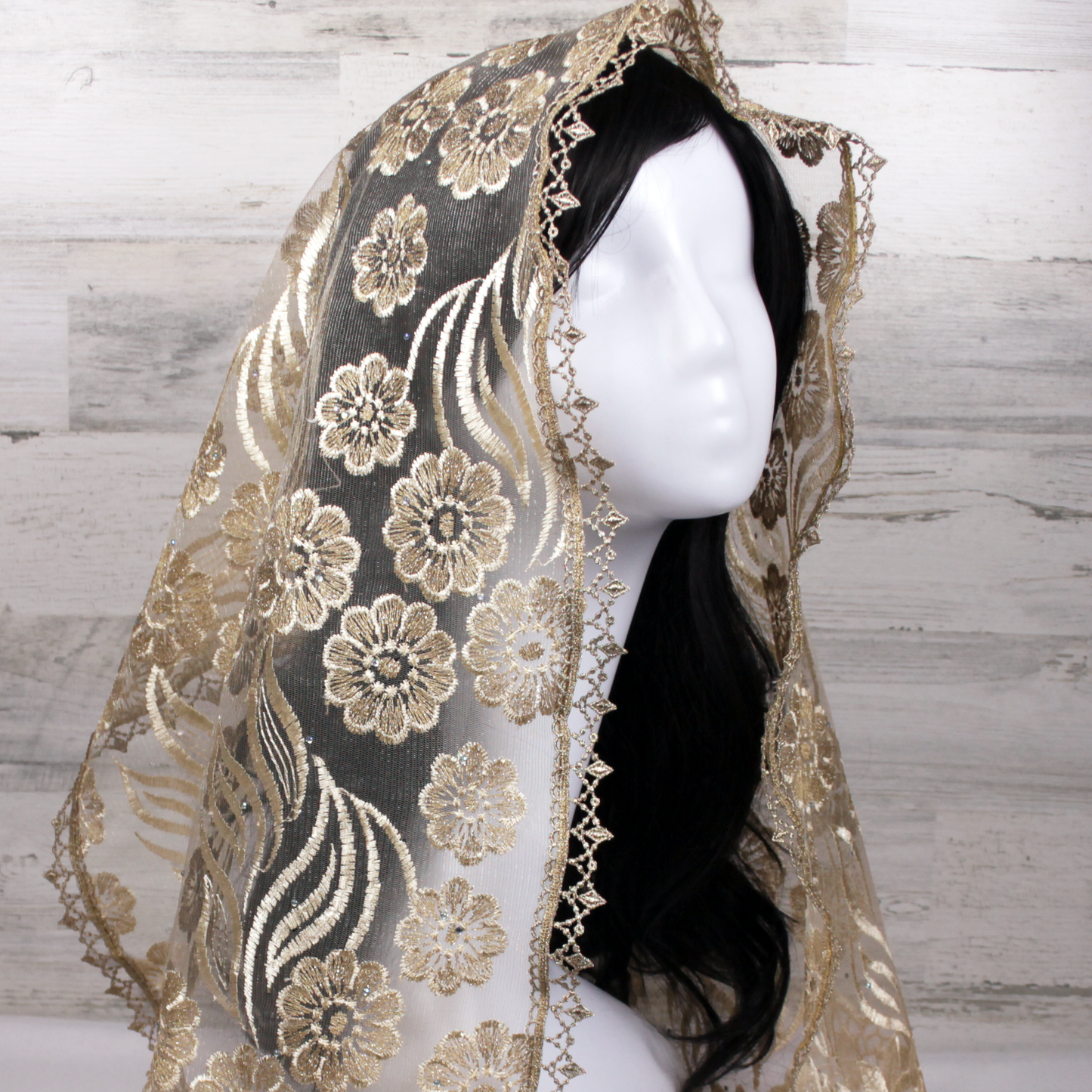Gold Embroidered Rectangle Chapel Veil/Mantilla