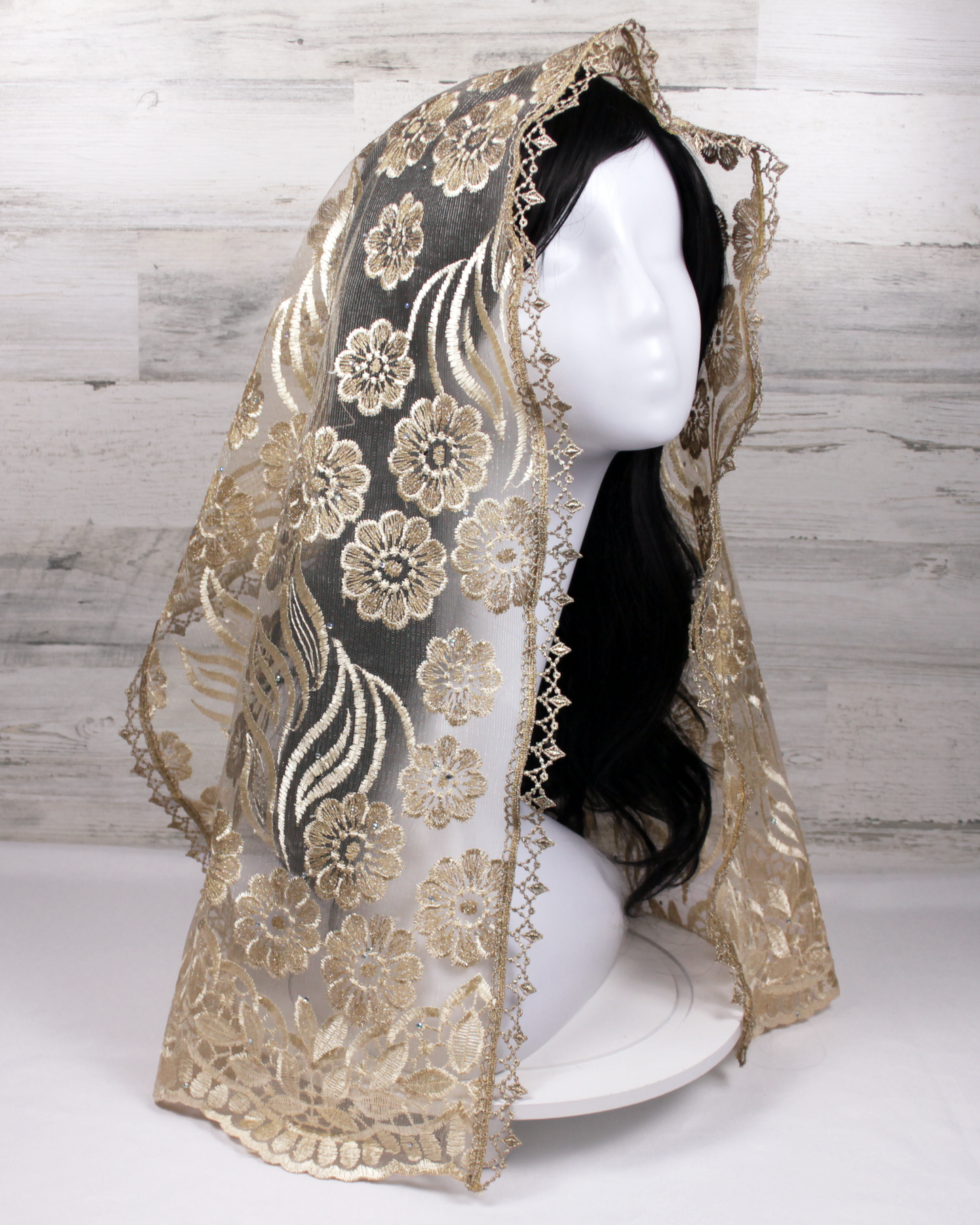 Gold Embroidered Rectangle Chapel Veil/Mantilla