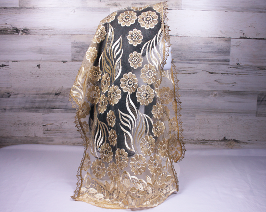 Gold Embroidered Rectangle Chapel Veil/Mantilla