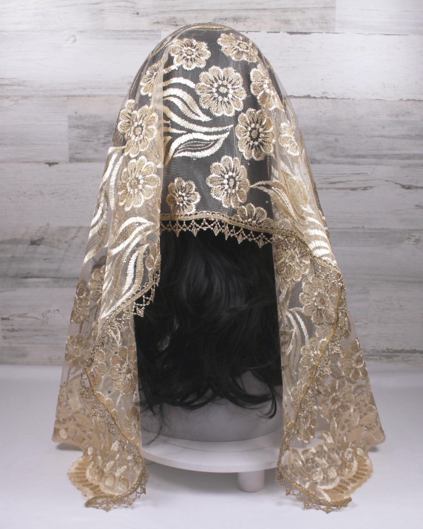 Gold Embroidered Rectangle Chapel Veil/Mantilla