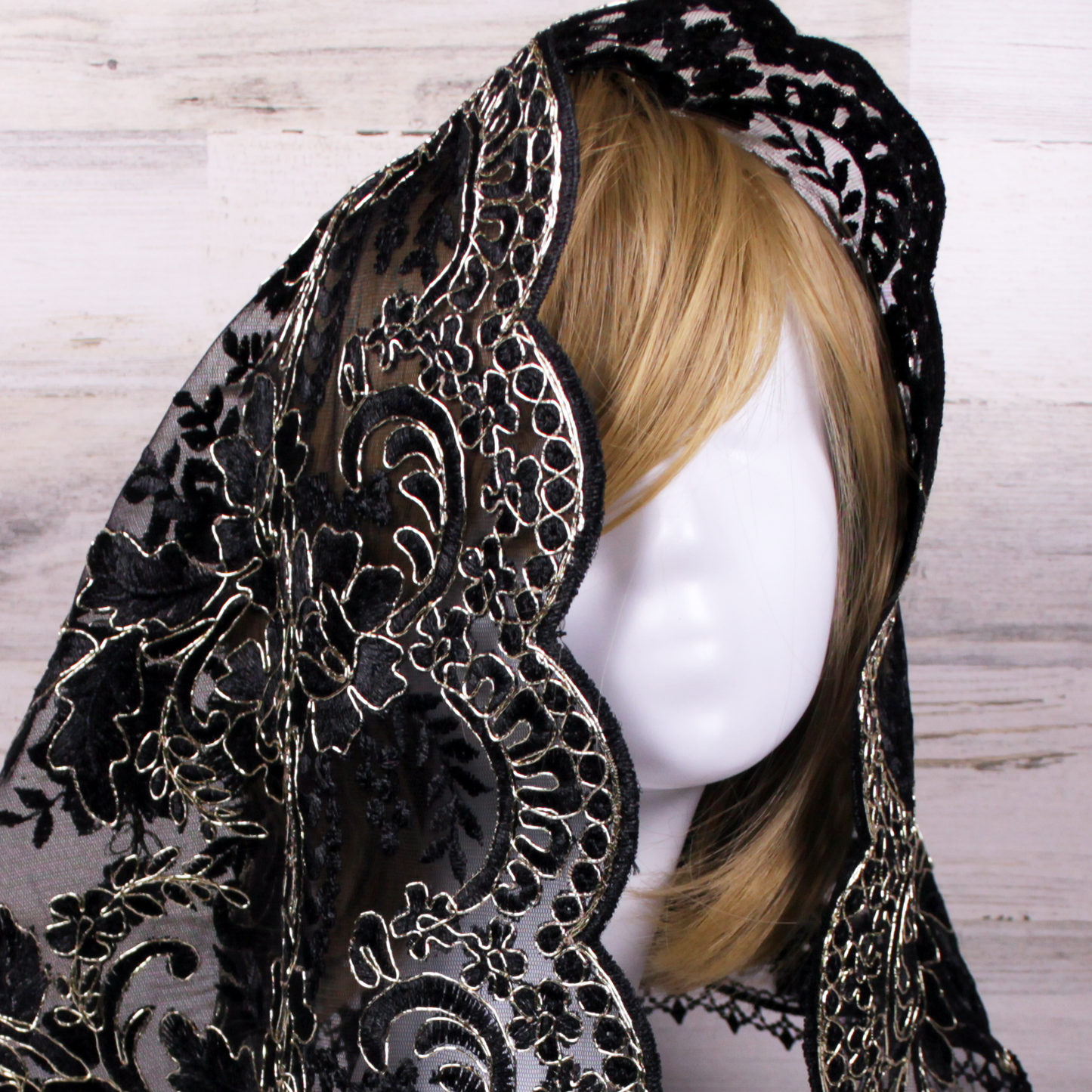 Black and Gold Large D-Shaped Chapel Veil/Mantilla