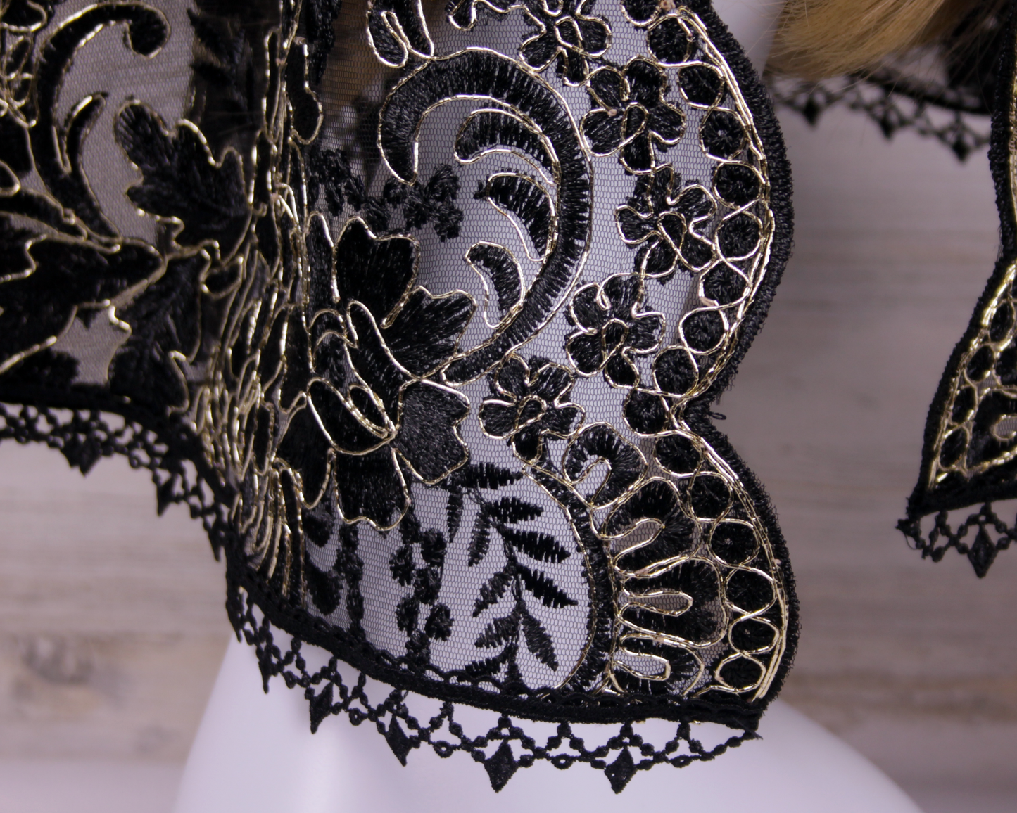 Black and Gold Large D-Shaped Chapel Veil/Mantilla