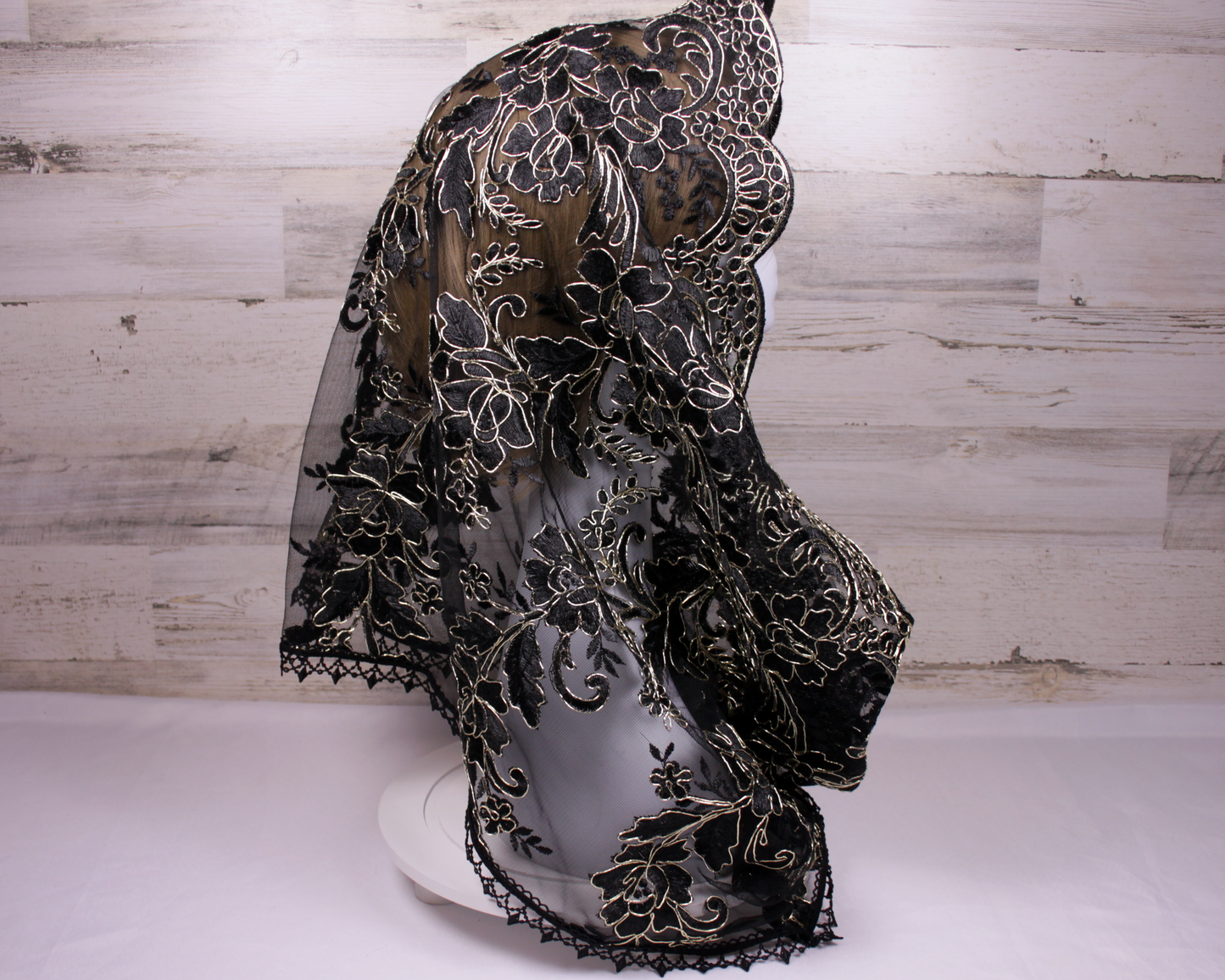 Black and Gold Infinity Chapel Veil/Mantilla