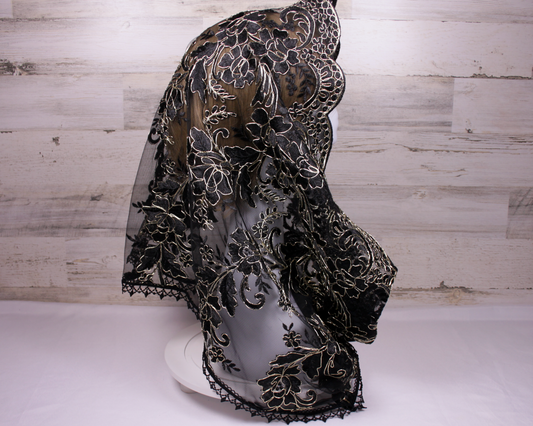 Black and Gold Infinity Chapel Veil/Mantilla