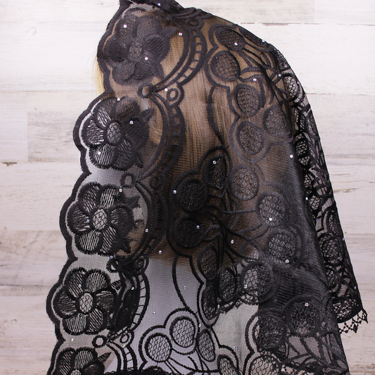 Black Large D-Shaped Chapel Veil/Mantilla