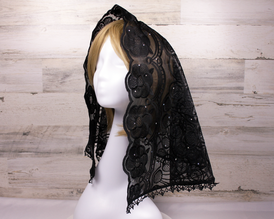 Black Large D-Shaped Chapel Veil/Mantilla
