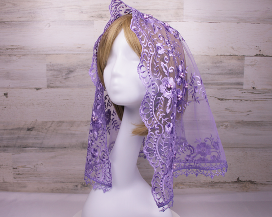 Purple/Lavender Large D-Shaped Chapel Veil/Mantilla