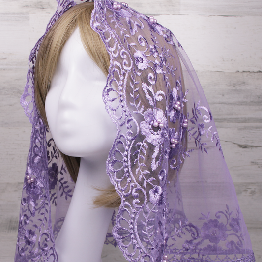 Purple/Lavender Large D-Shaped Chapel Veil/Mantilla