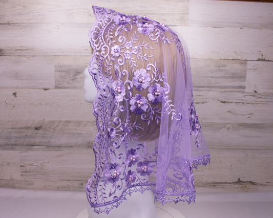 Purple/Lavender Large D-Shaped Chapel Veil/Mantilla