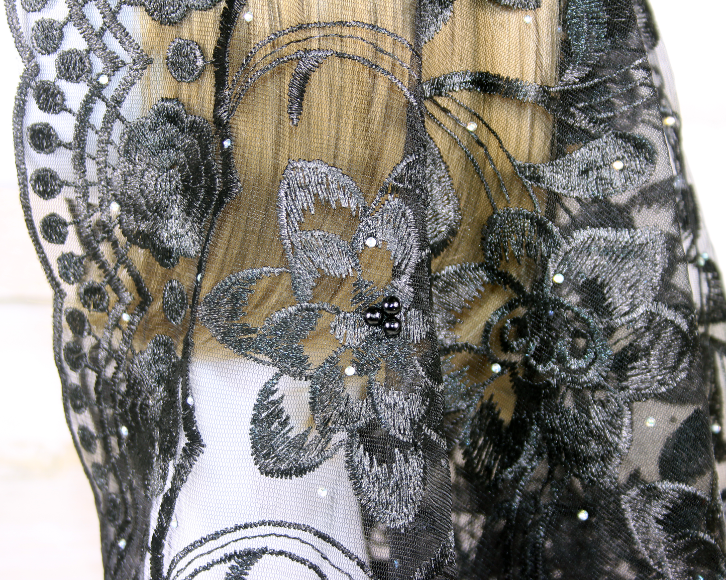 Black Floral Large D-Shaped Chapel Veil/Mantilla