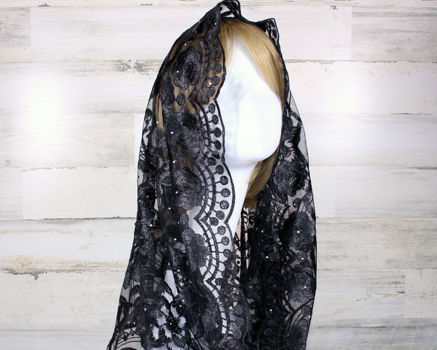 Black Floral Infinity Chapel Veil/Mantilla