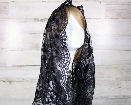 Black Floral Infinity Chapel Veil/Mantilla