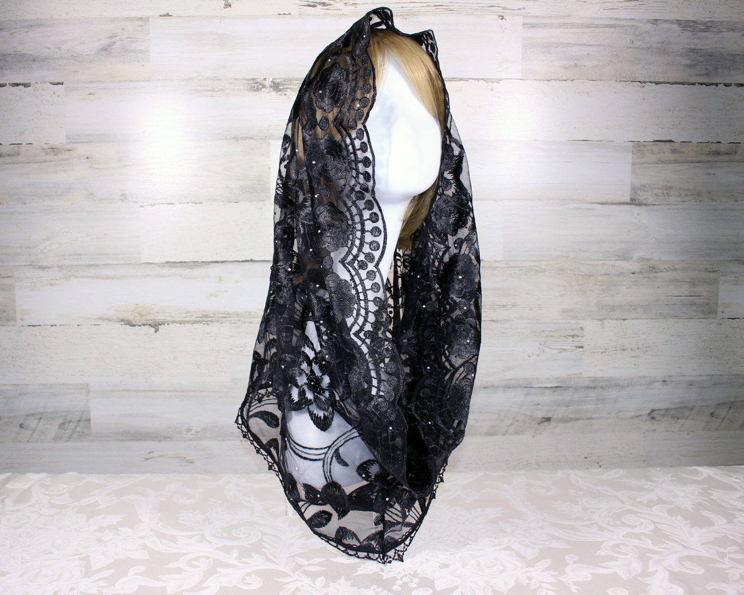 Black Floral Infinity Chapel Veil/Mantilla