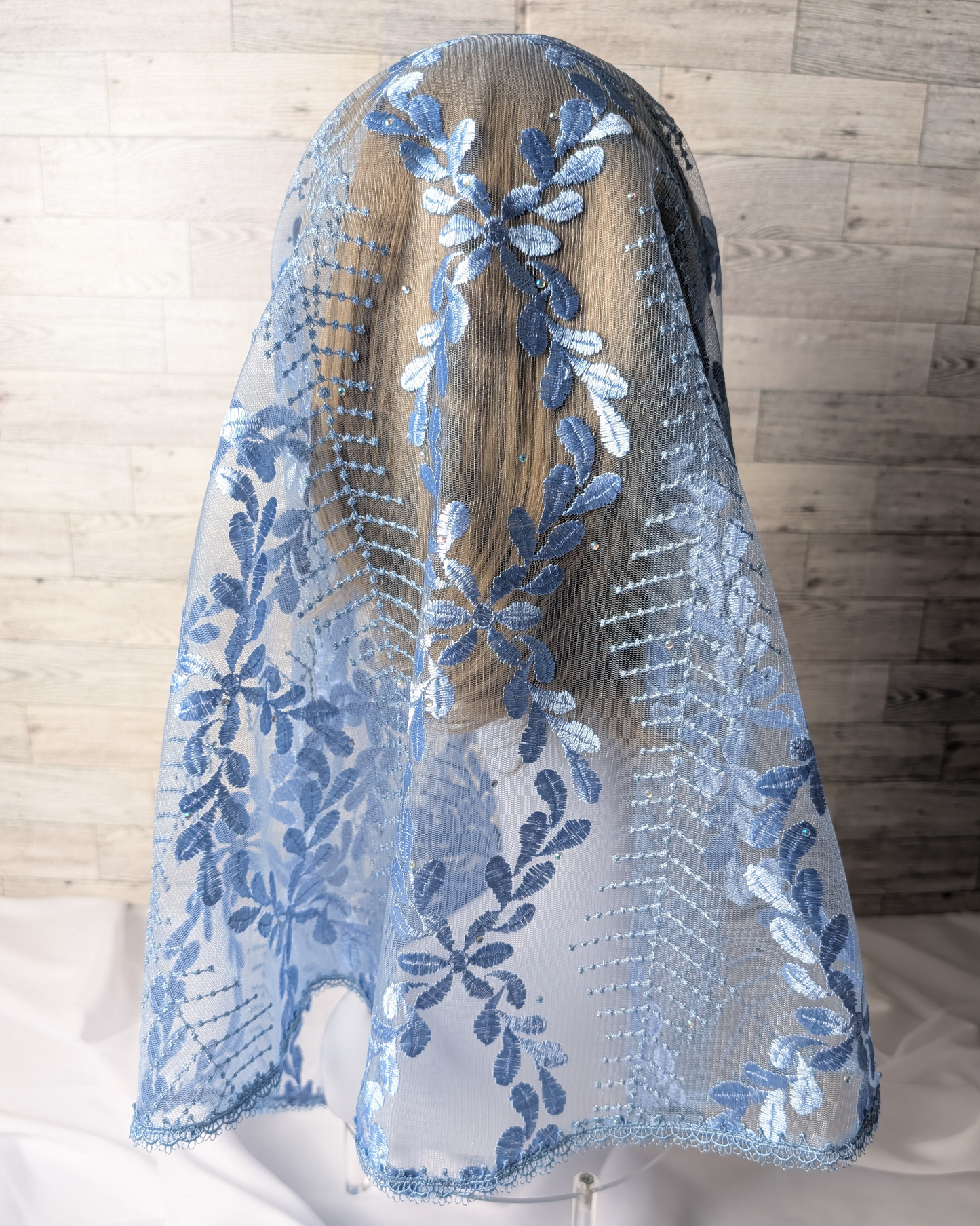 Light Blue Lace Infinity Chapel Veil/Mantilla