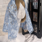 Light Blue Floral Lace Embroidered Large D-Shaped Chapel Veil/Mantilla