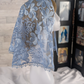 Light Blue Floral Lace Embroidered Large D-Shaped Chapel Veil/Mantilla
