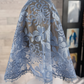 Light Blue Floral Lace Embroidered Large D-Shaped Chapel Veil/Mantilla