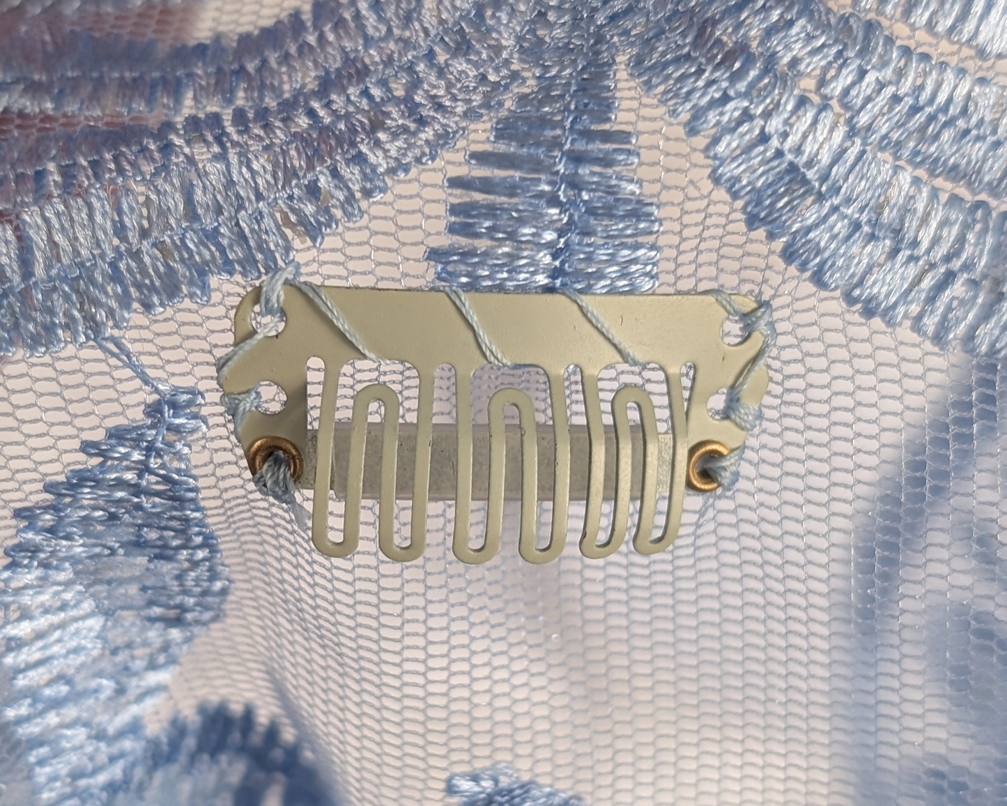 Light Blue Floral Lace Embroidered Large D-Shaped Chapel Veil/Mantilla