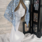 Light Blue Floral Lace Embroidered Small D-Shaped Chapel Veil/Mantilla
