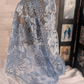 Light Blue Floral Lace Infinity Chapel Veil/Mantilla