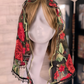 Black Mesh Lace Large D-Shaped Veil with Embroidered Red Roses