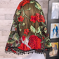 Black Mesh Lace Large D-Shaped Veil with Embroidered Red Roses