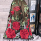Black Mesh Lace Infinity Veil with Embroidered Red Roses