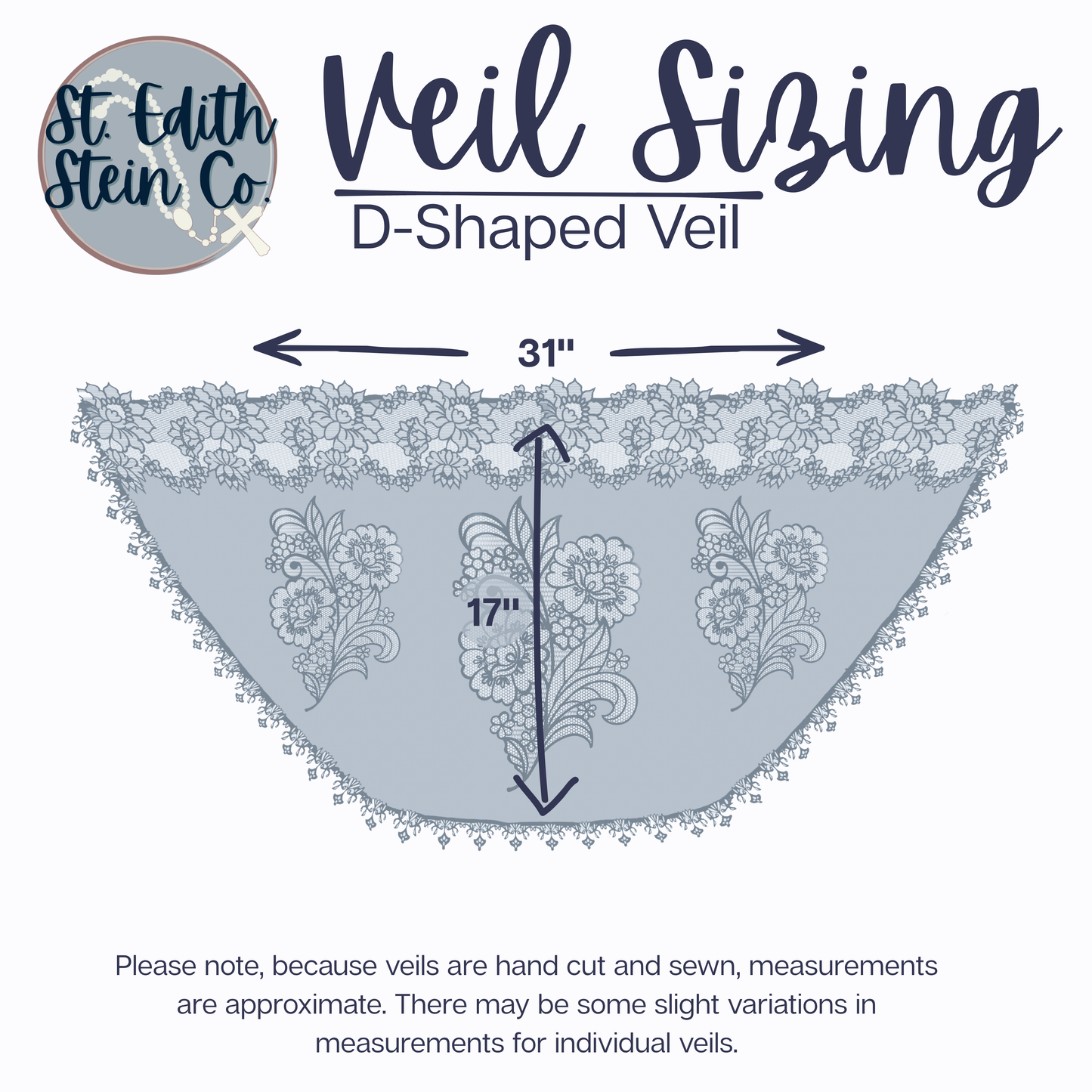 White Embroidered D-Shaped Chapel Veil/Mantilla w/Fauna Design