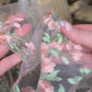 White Mesh Lace Chapel Veil/Mantilla with Embroidered Pink Roses (Large D-Shaped)
